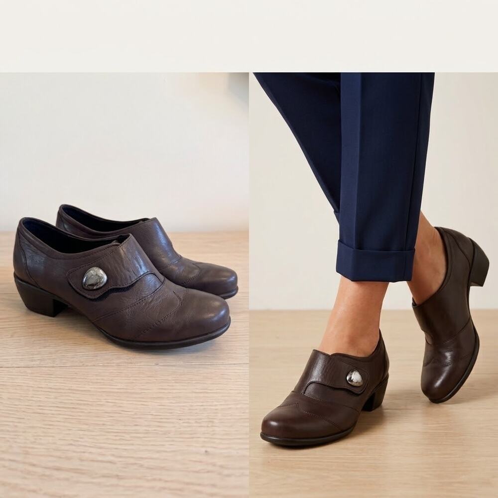 Romika Airped Plus Brown Leather Low Block Heel Pumps Shoes Weite H SZ 38 US 7.5